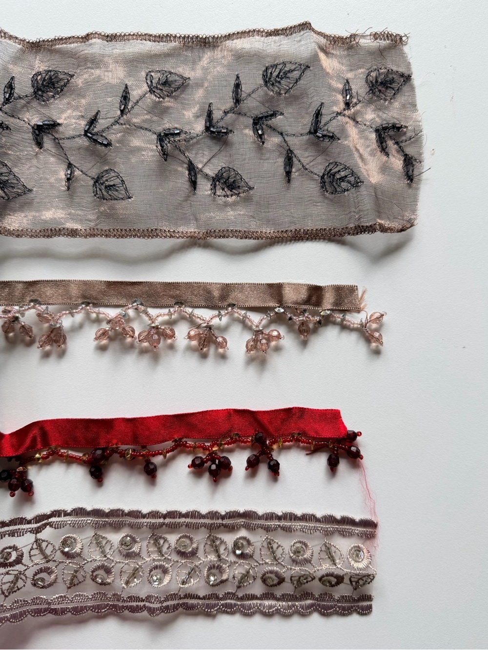 Embellished Ribbon Trim Pack - Blush, Red & Taupe